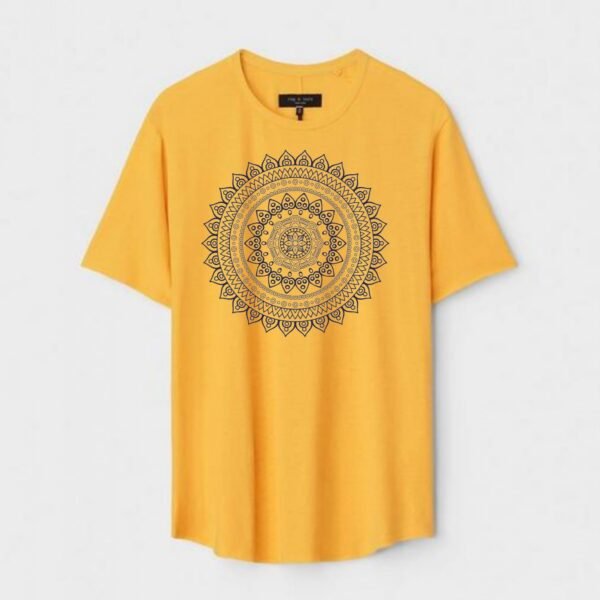 Yellow Unisex DOT KNIT Regular Fit Printed Round Neck T-Shirt