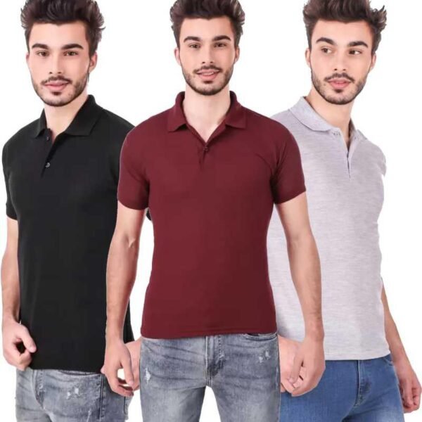 One-H Men's Polo Neck Short Sleeve Casual Tshirt Combo of Maroon, Black, Grey colors (Pack of 3)
