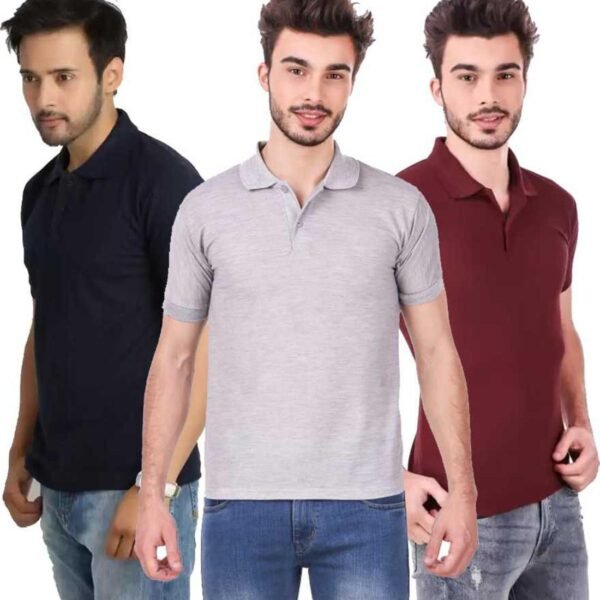 One-H Men's Polo Neck Half Sleeve Casual Tshirt Combo of Dark Blue, Maroon, Grey colors (Pack of 3)
