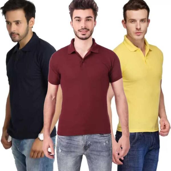 One-H Men's Polo Neck Short Sleeve Casual Tshirt Combo of Dark Blue, Maroon, Yellow colors (Pack of 3)